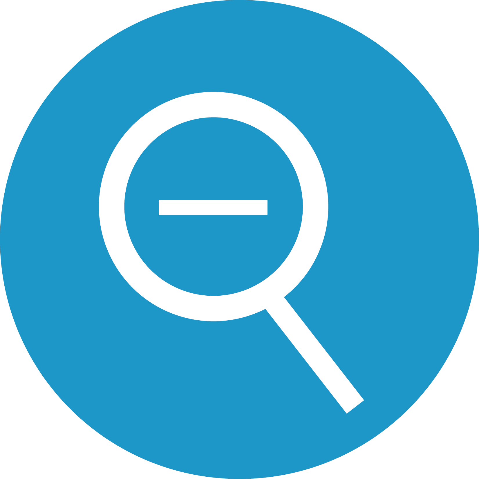Symbol eines Vergrößerungsglases mit Minuszeichen in einem blauen Kreis.
