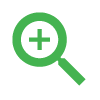 Grüne Lupe mit einem Pluszeichen, Symbol für Vergrößerung oder Detailansicht.