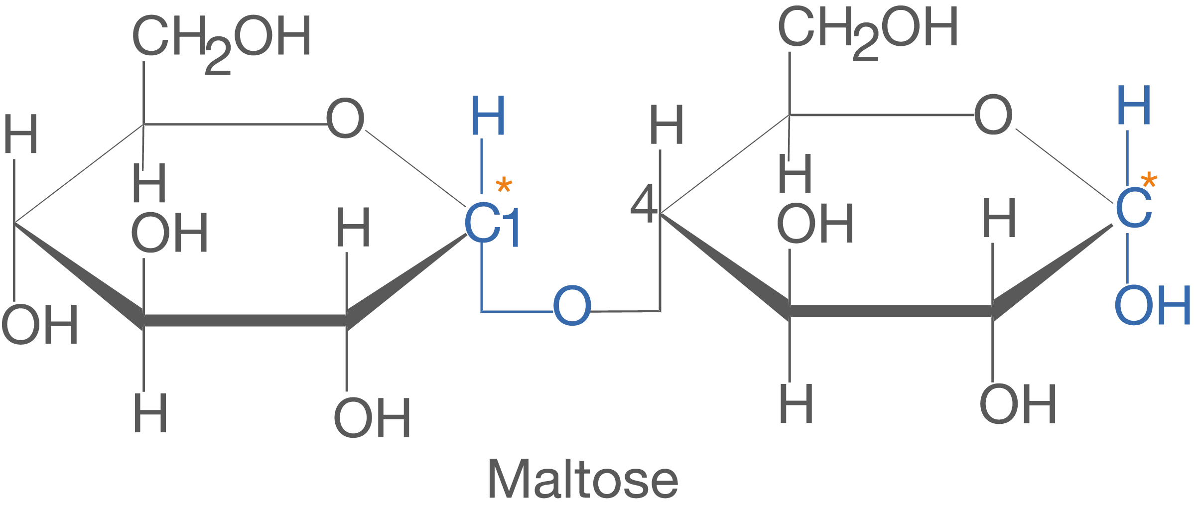 Strukturformel von Maltose mit chemischen Verbindungen und Bindungen.