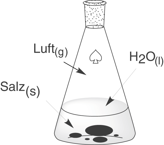 Diagramm eines Erlenmeyerkolbens mit Luft, Wasser und Salz.