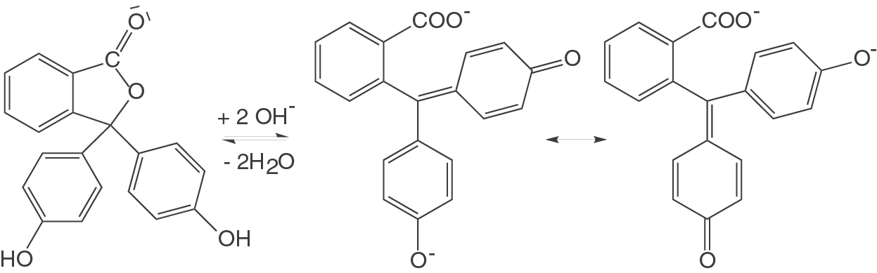Chemische Strukturformel mit Reaktionen und Hydroxidionen.