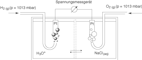 Diagramm eines Spannungsmessgeräts mit Wasserstoff- und Sauerstoffgas unter bestimmten Druckbedingungen.