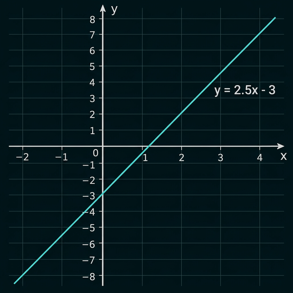 Koordinatensystem mit der Geraden y = 2,5x − 3.