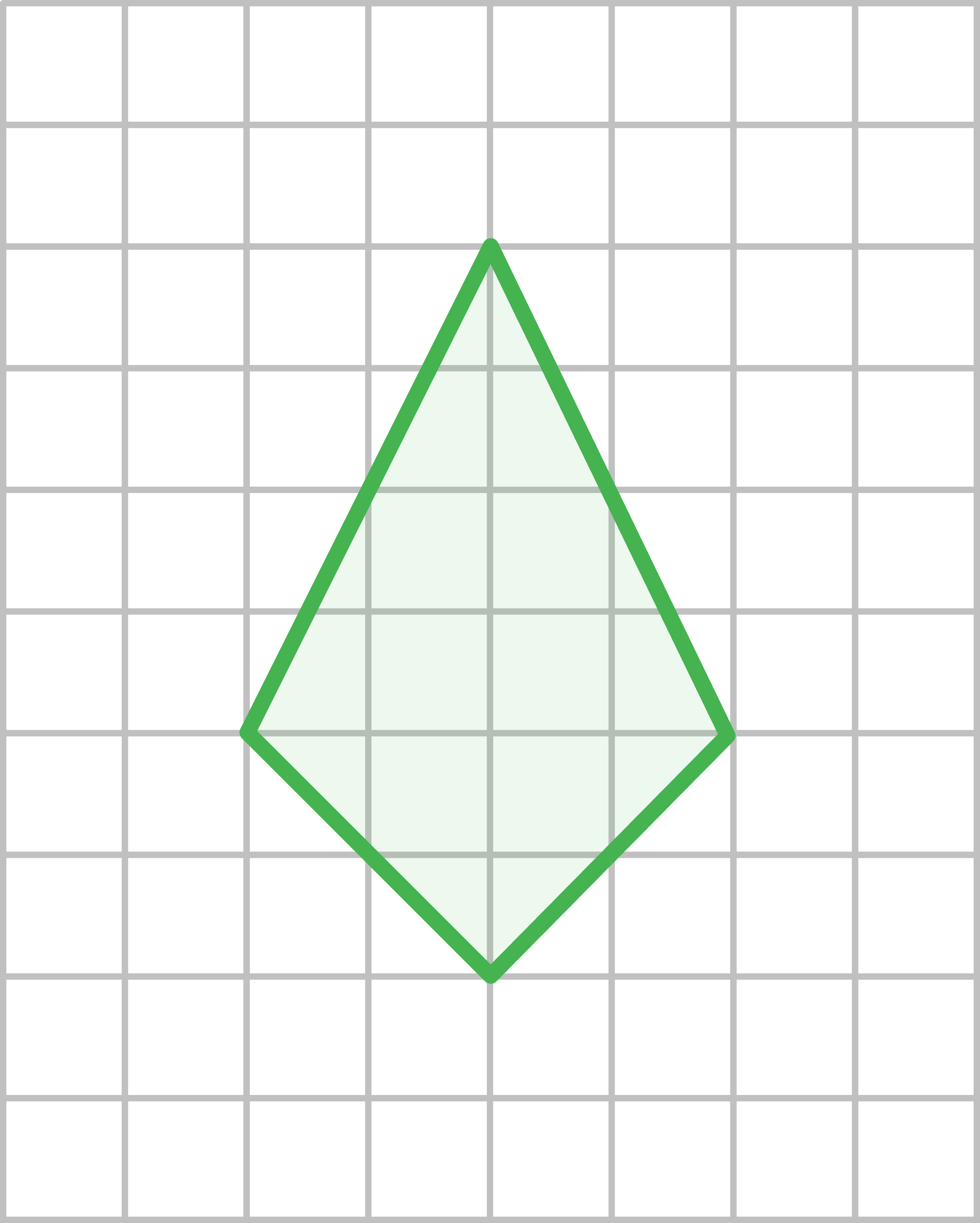 Grünes rhombusförmiges Polygon auf einem karierten Hintergrund.