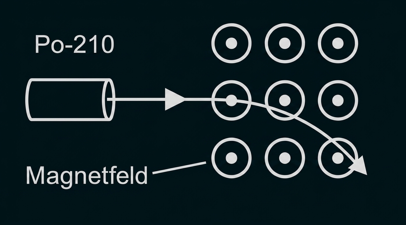 Diagramm zur Ablenkung eines Teilchens im Magnetfeld
