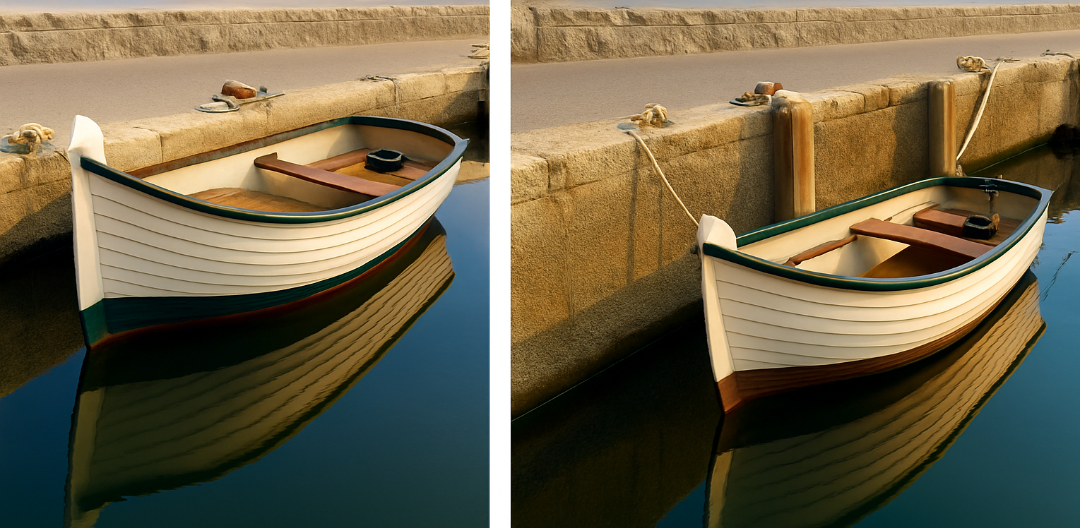 Boot mit Leinen festgemacht