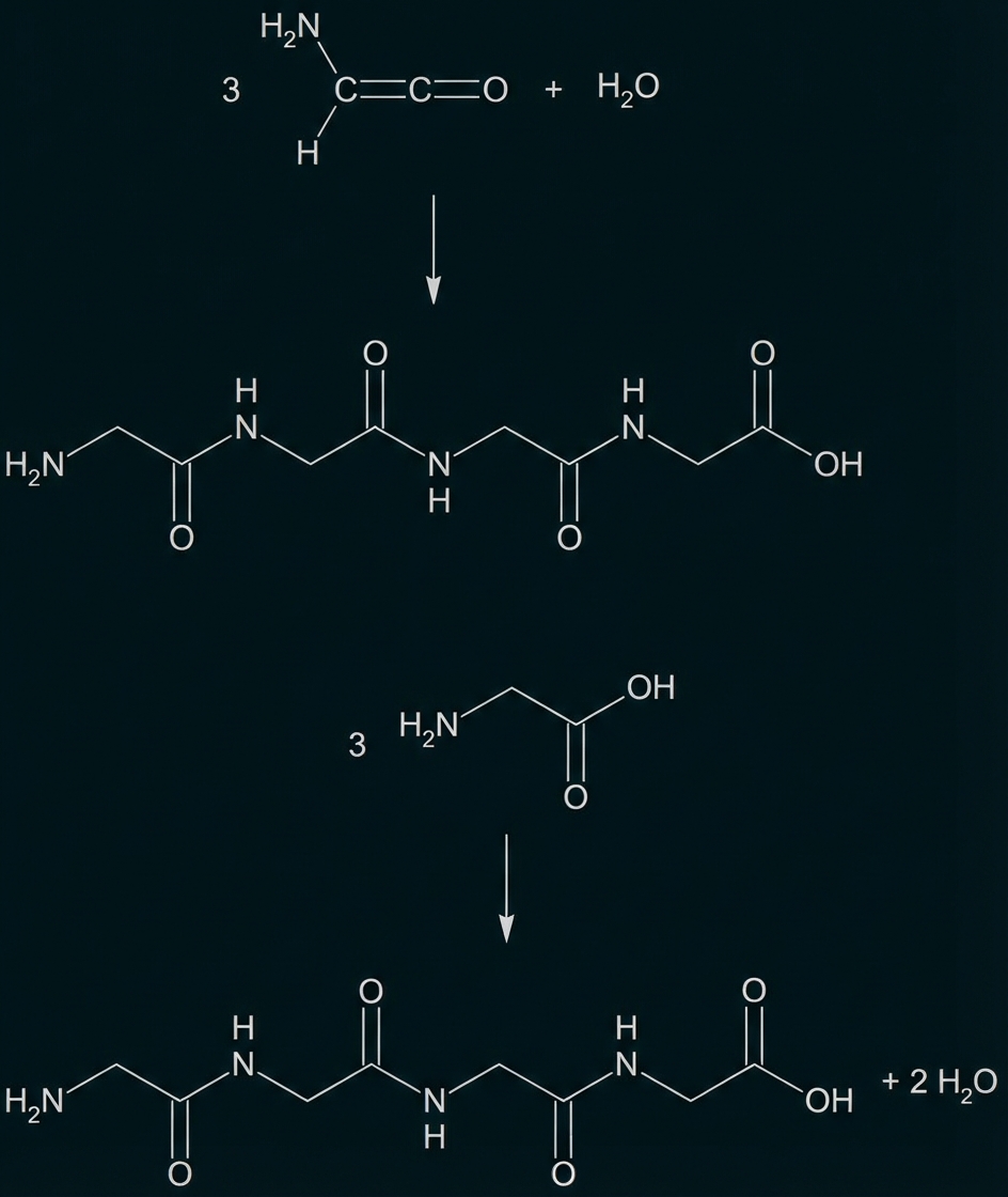 Polyaddition und Polykondensation zur Bildung eines kurzen Tripeptids aus drei Glycin-Bausteinen