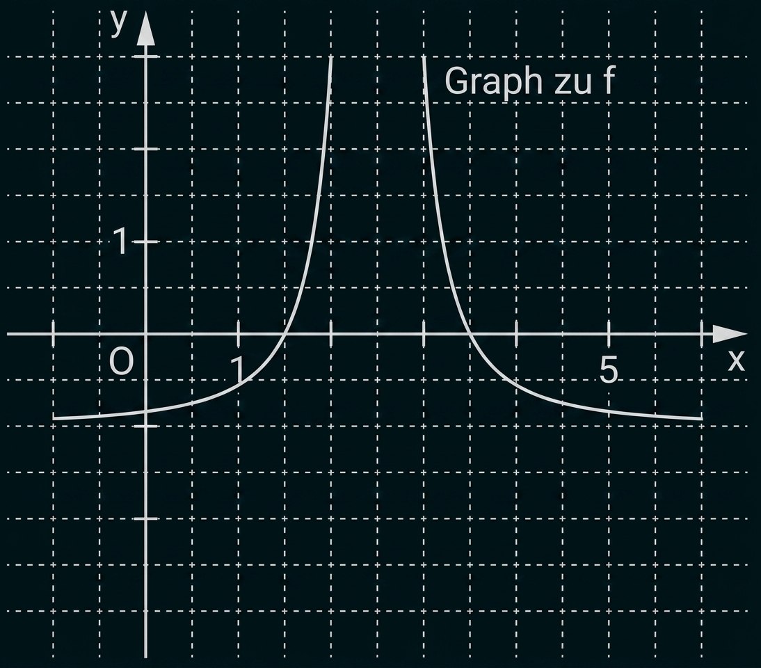 Graph einer Funktion mit zwei steilen Spitzen im Koordinatensystem.