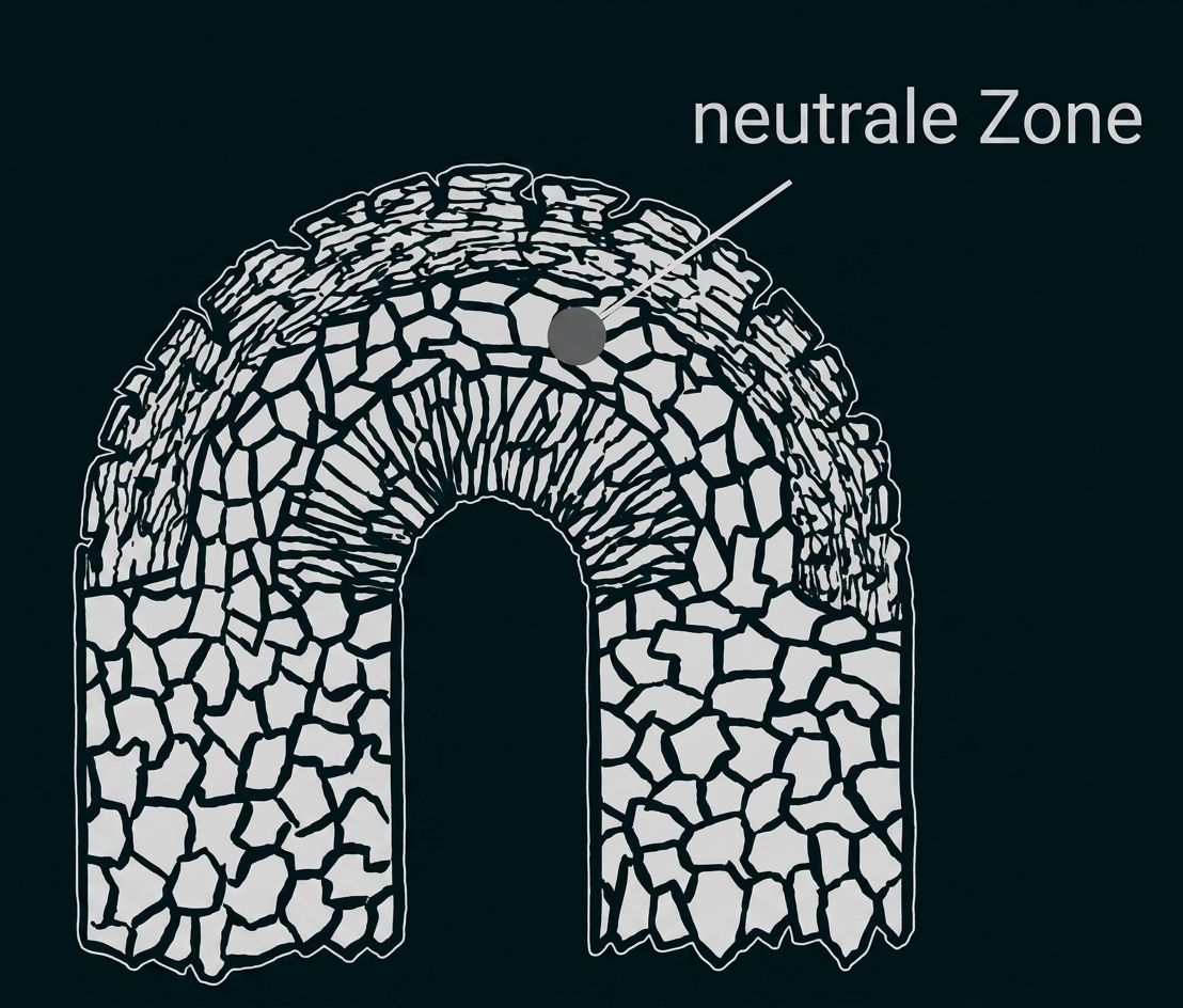 Skizze eines Mauerbogens mit markierter neutraler Zone