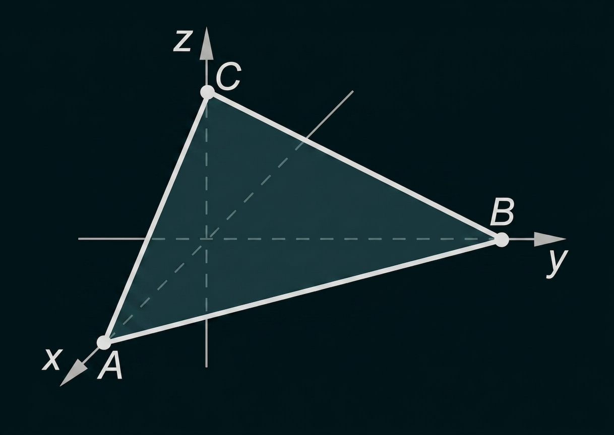 Dreieck ABC in einem dreidimensionalen Koordinatensystem.
