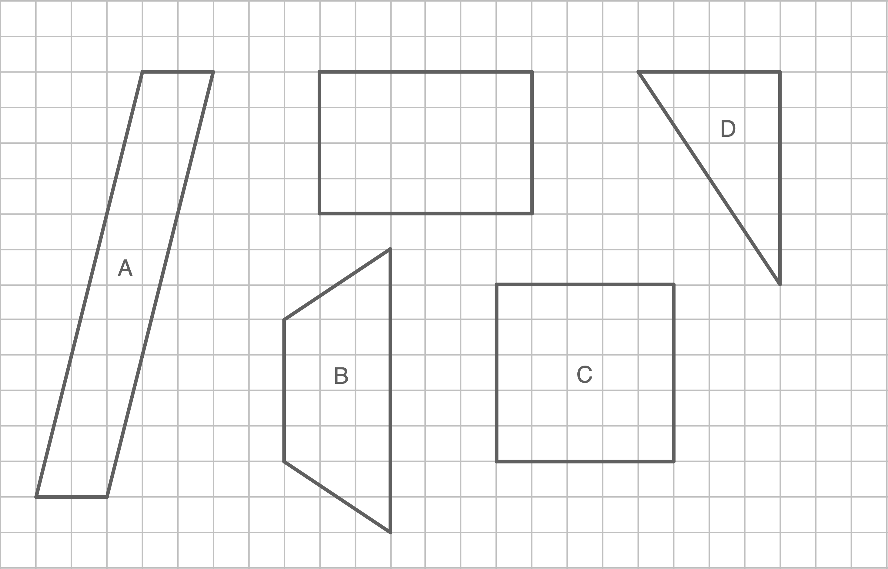Verschiedene geometrische Formen (A, B, C, D) auf einem karierten Hintergrund.