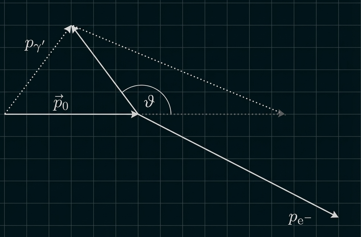 Schematische Vektordarstellung auf Rasterpapier mit Pfeilen p0, pγ', pe- und markiertem Winkel ϑ