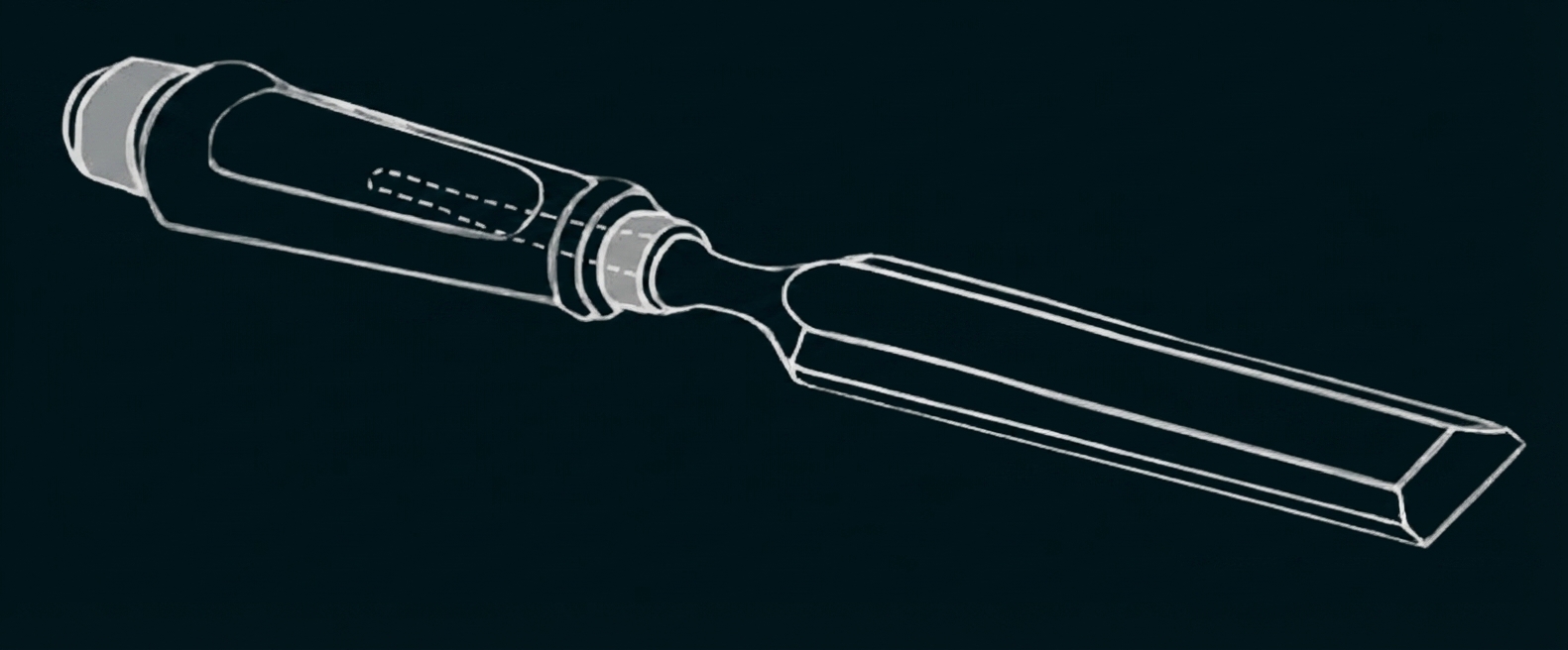 Flachmeißel mit Griff, einfache Strichzeichnung