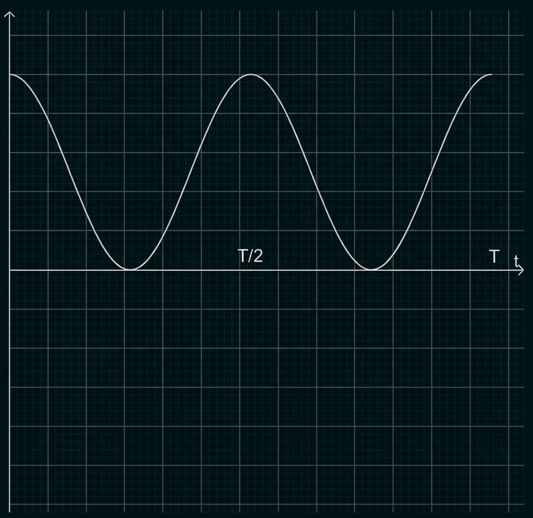 Sinusförmiger Graph mit Periode T und Markierung T/2