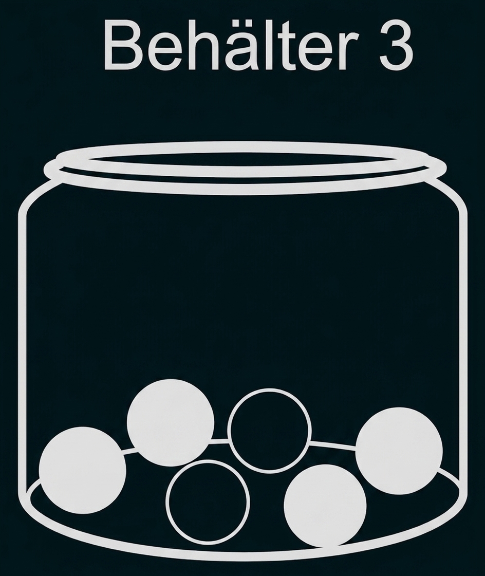 Illustration eines Behälters mit mehreren Kugeln unten drin.