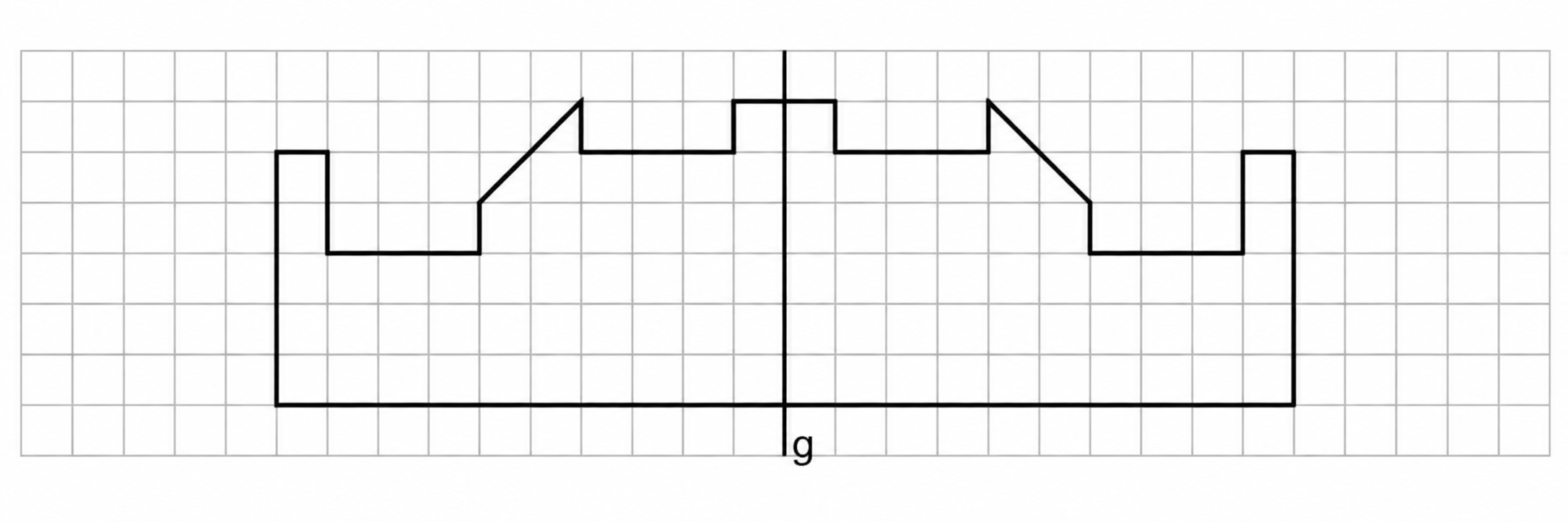 Symmetrische geometrische Figur auf kariertem Raster mit eingezeichneter Symmetrieachse g.