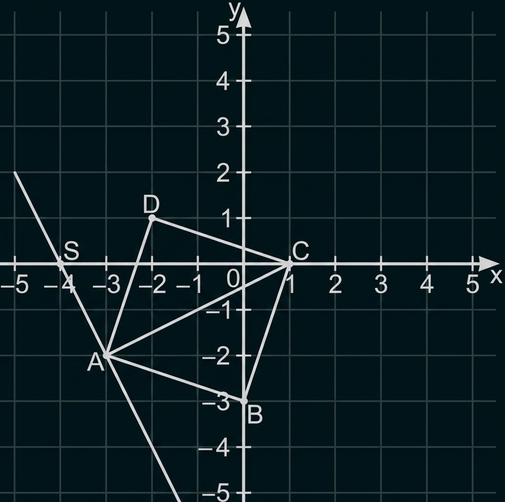Geometrische Zeichnung im Koordinatensystem mit Punkten und Strecken.