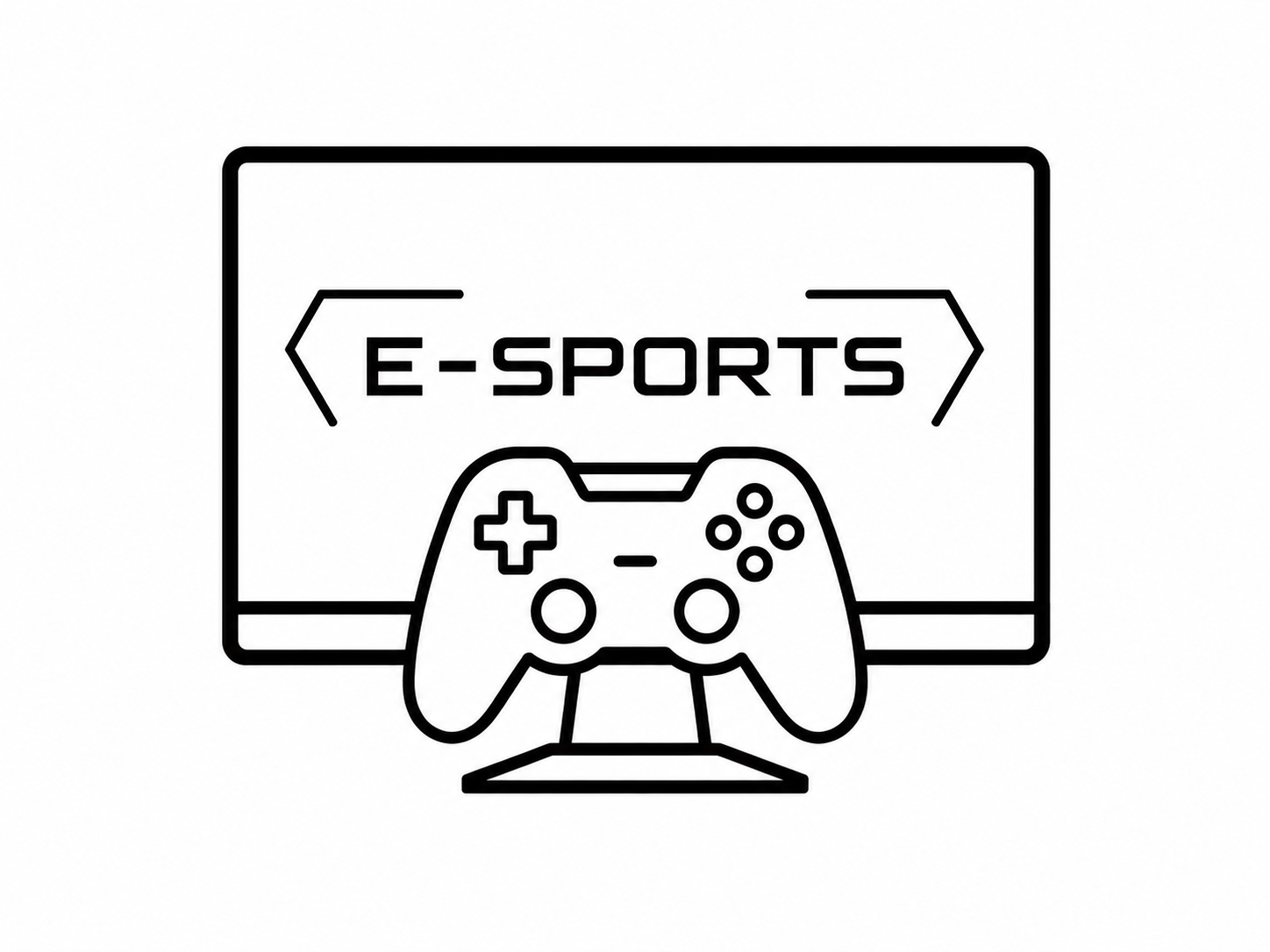 Monitor mit Schrift "E-SPORTS" und Videospiel-Controller im Vordergrund