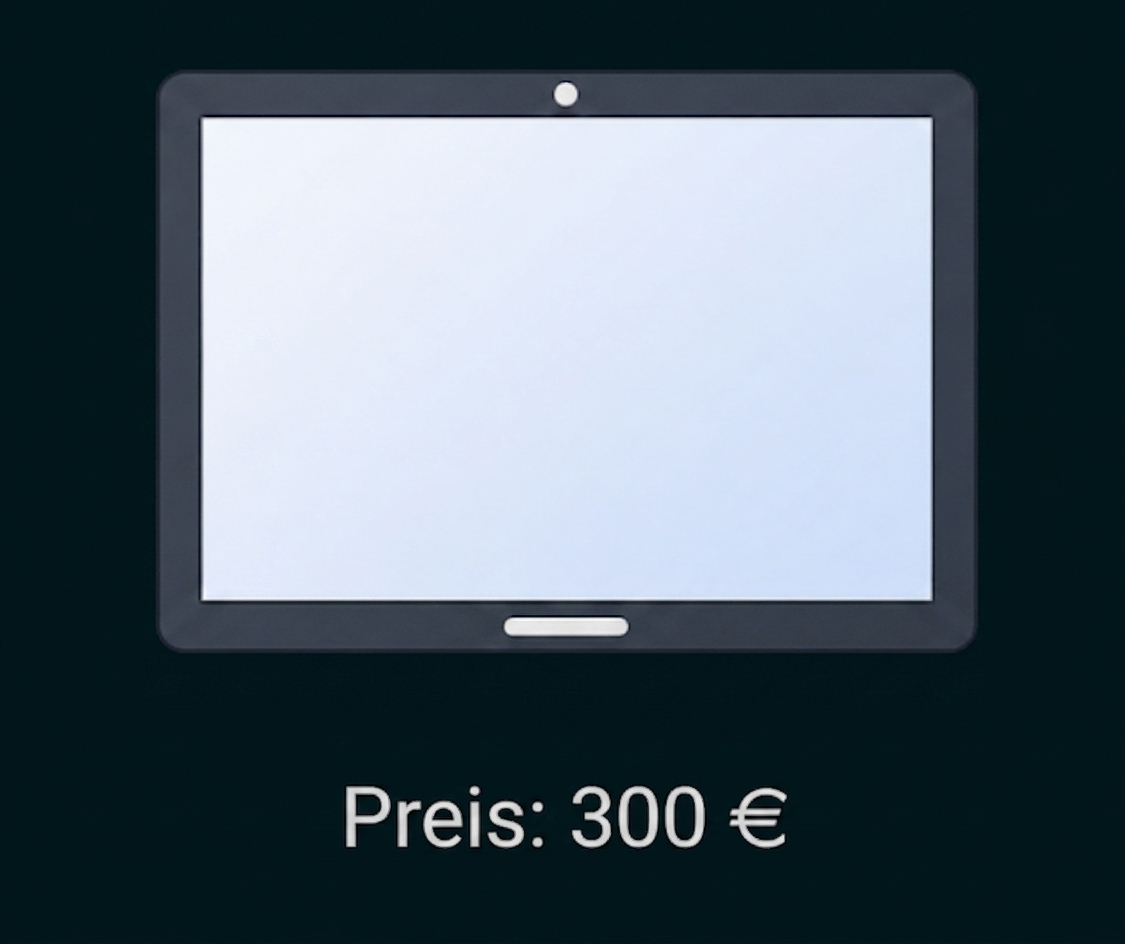 Tablet mit Preisangabe von 300 Euro