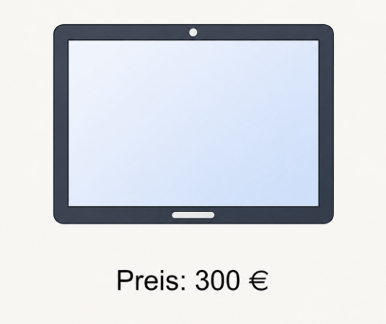 Tablet mit Preisangabe von 300 Euro