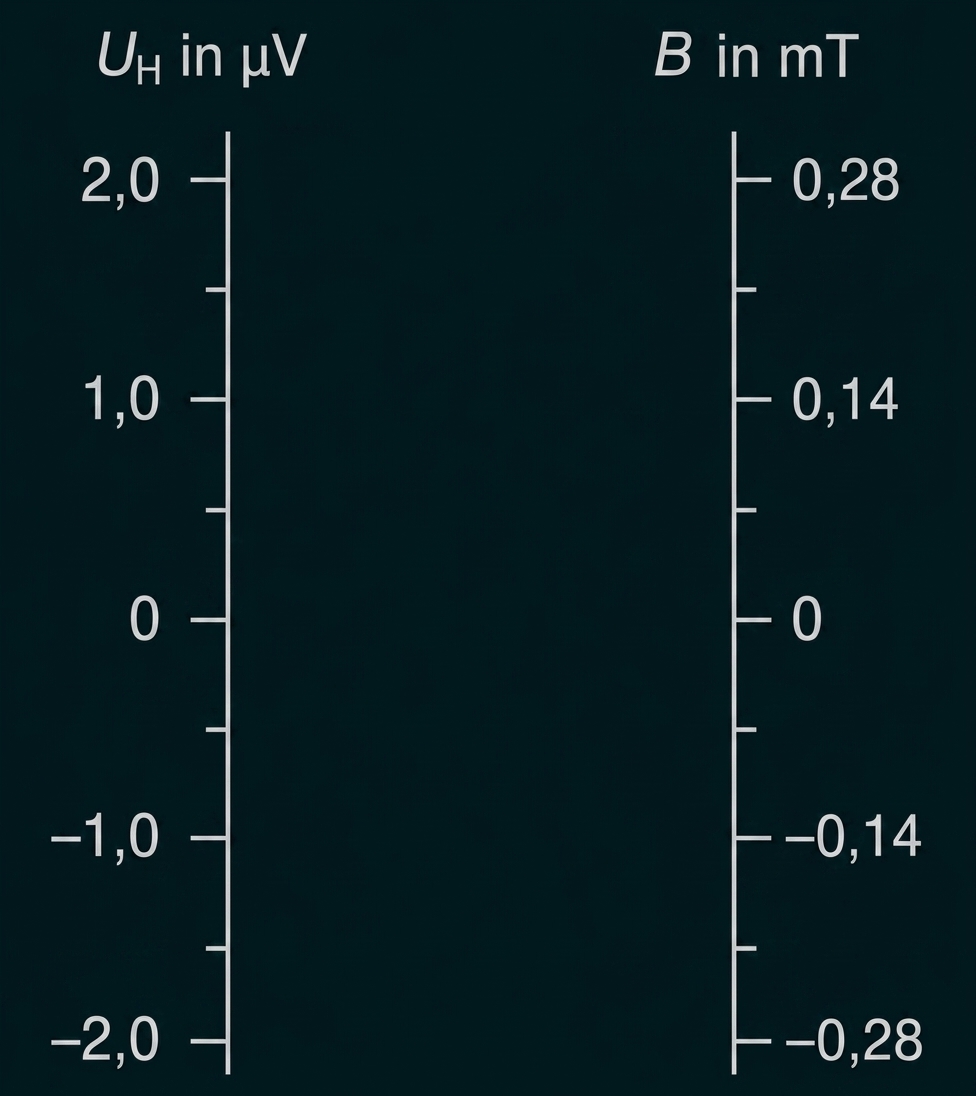 Zwei vertikale Achsen: links U_H (µV) von -2,0 bis 2,0, rechts B (mT) von -0,28 bis 0,28.