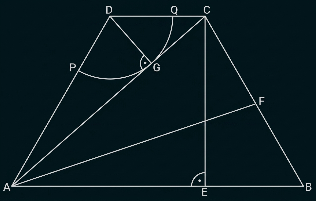 Geometrische Skizze mit Punkten, Linien und Winkeln in einem Dreieck.