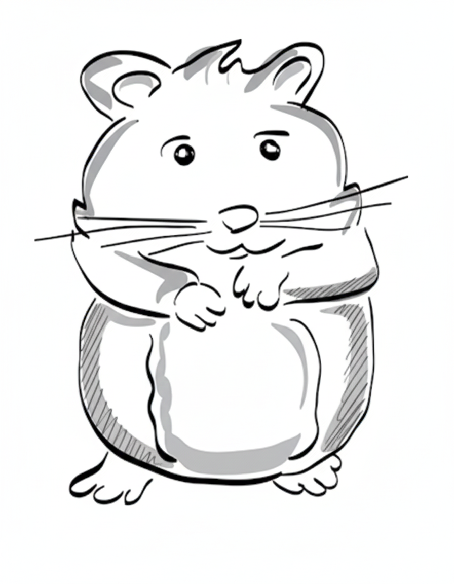 Skizze eines sitzenden Hamsters