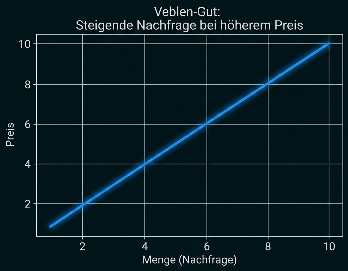 Diagramm zu Veblen-Gut: steigende Nachfrage bei höherem Preis.