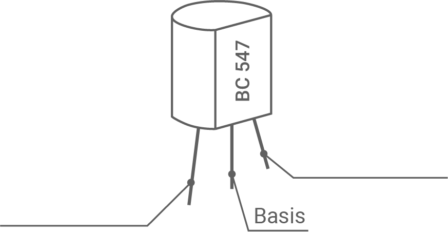 Dreibeiniger Transistor mit Aufdruck BC 547 und markierter Basis