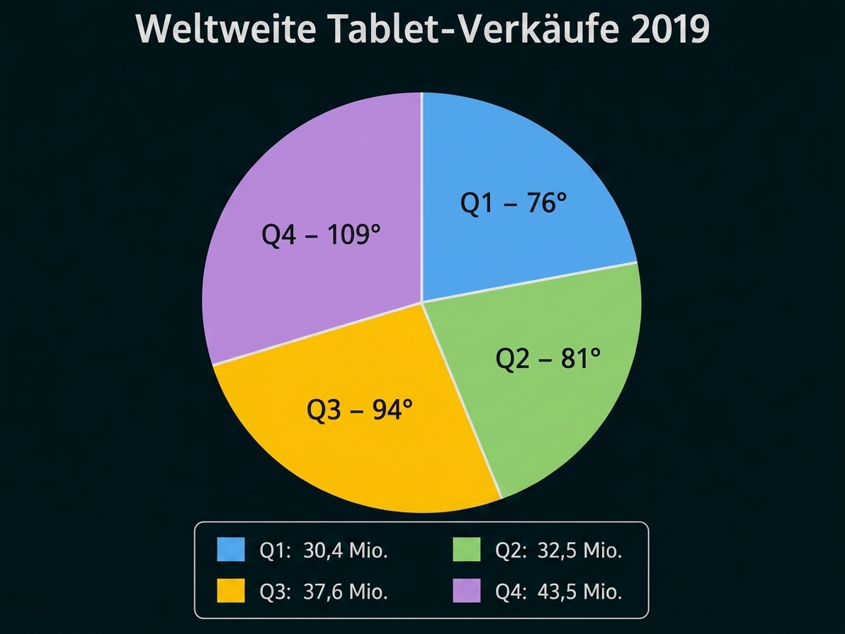 Kreisdiagramm zu weltweiten Tablet-Verkäufen 2019 nach Quartalen