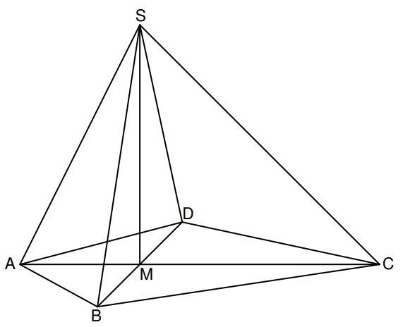 Geometrische Skizze eines Körpers mit den Punkten A, B, C, D, M und S.