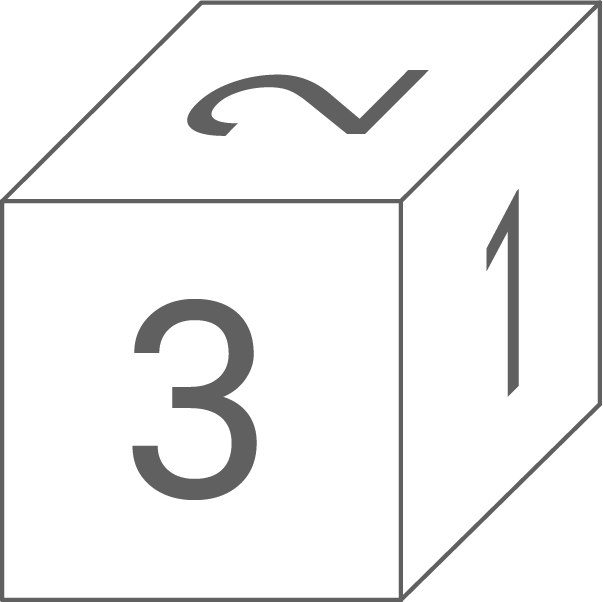 Ein Würfel mit den Zahlen 1, 2 und 3 auf den Seiten.