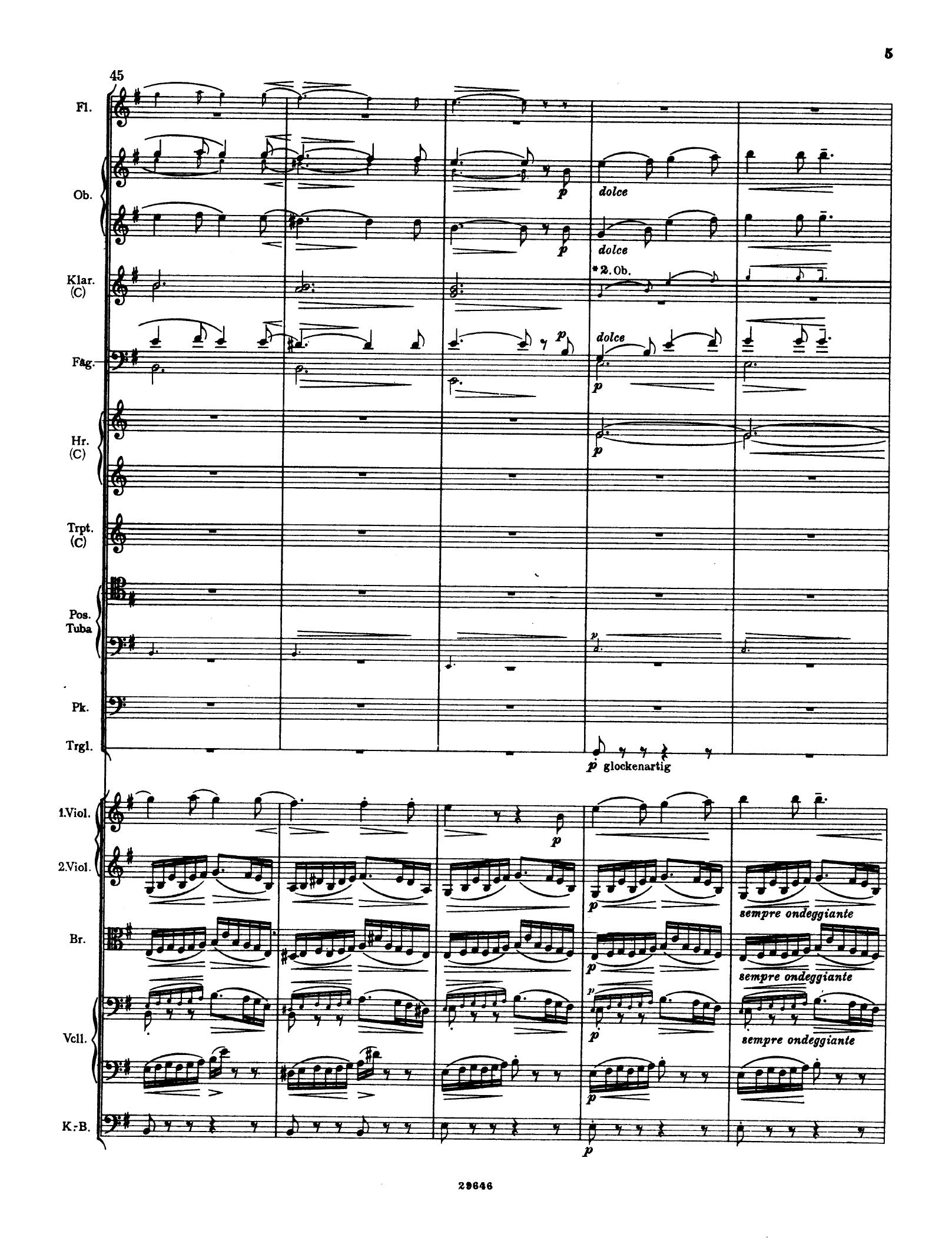 Notenblatt eines Orchesters mit mehreren Instrumentenstimmen