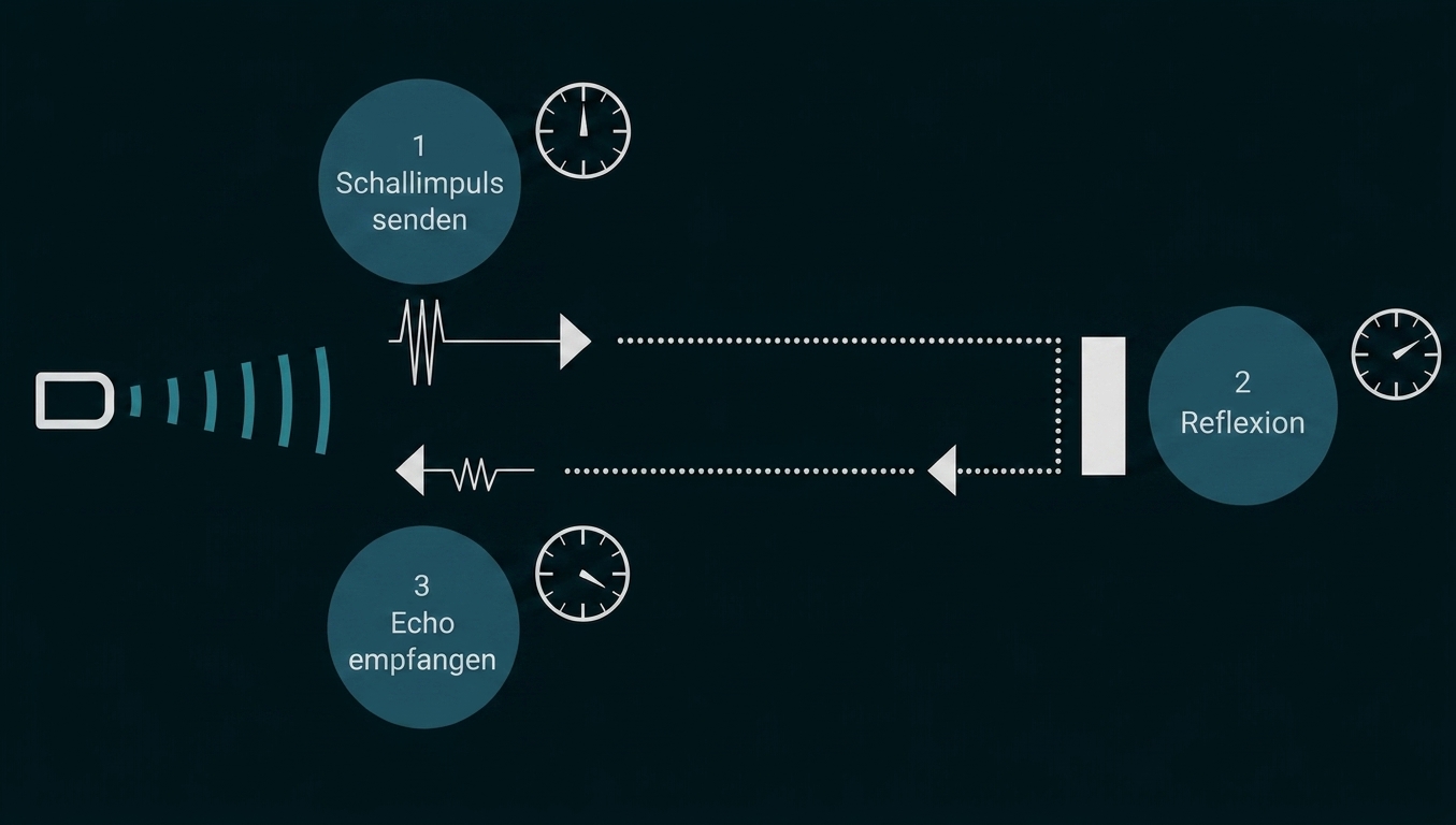 Schallausbreitung mit Schallimpuls, Reflexion und Echo