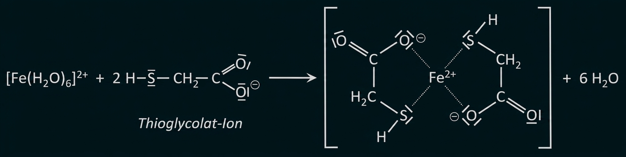 Chemische Strukturformel einer Eisen-Thioglycolat-Komplexreaktion
