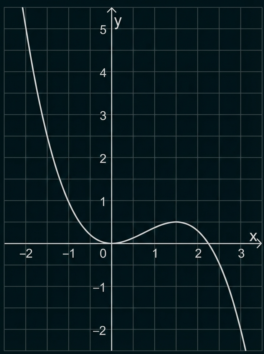 Koordinatensystem mit Gitternetz und einer geschwungenen Kurve, die über und unter der x-Achse verläuft.