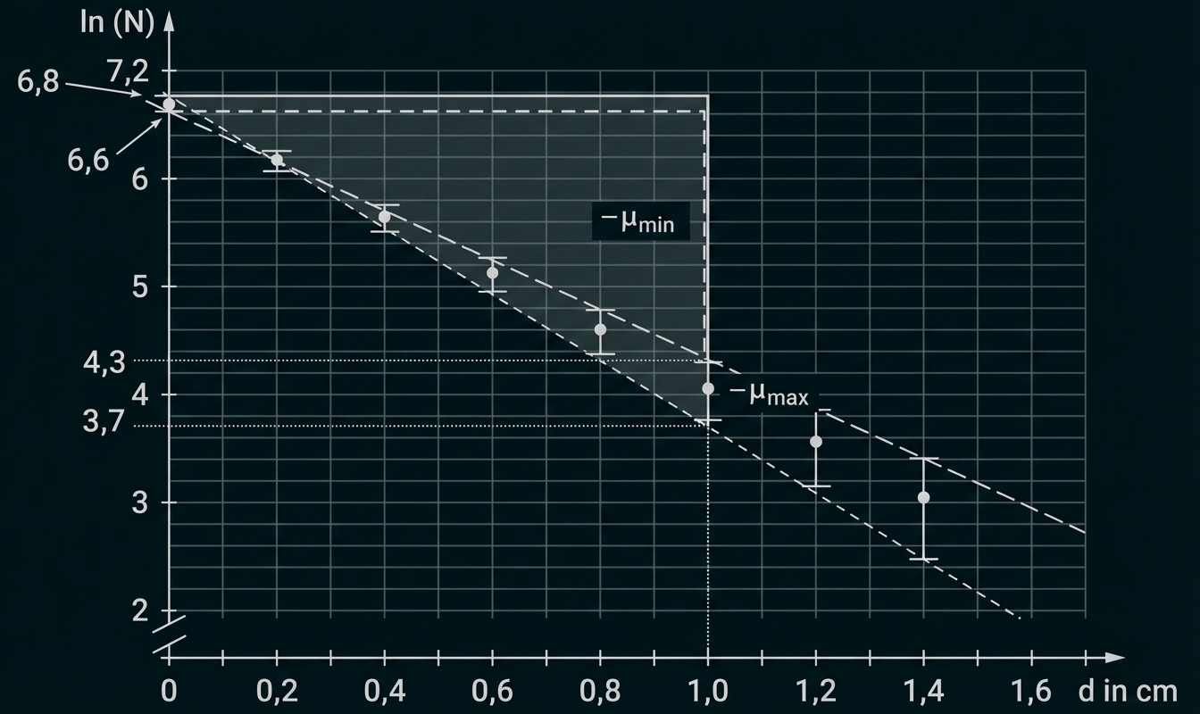 Graphische Bestimmung des minimalen und maximalen Schwächungskoeffizienten mit Steigungsdreiecken
