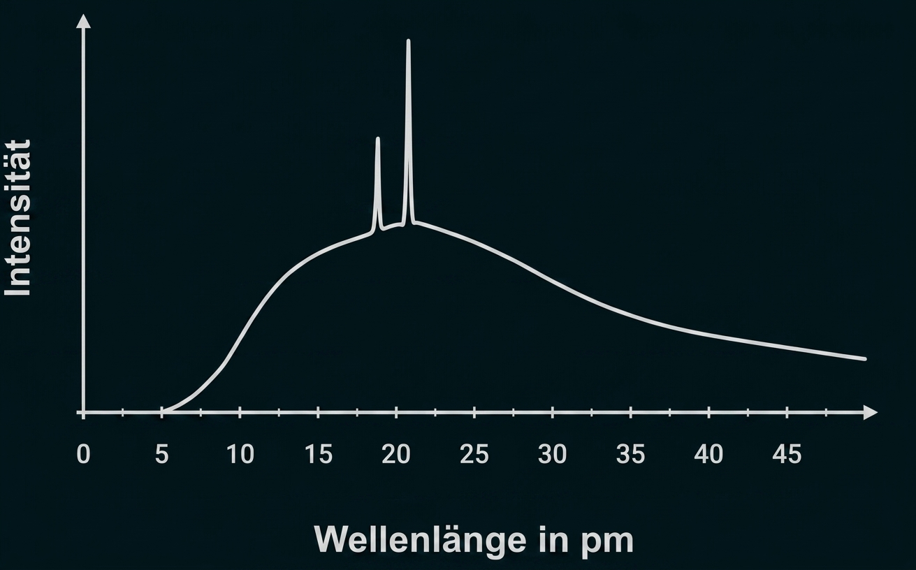 Röntgenspektrum mit Intensität in Abhängigkeit von der Wellenlänge der Röntgenstrahlung