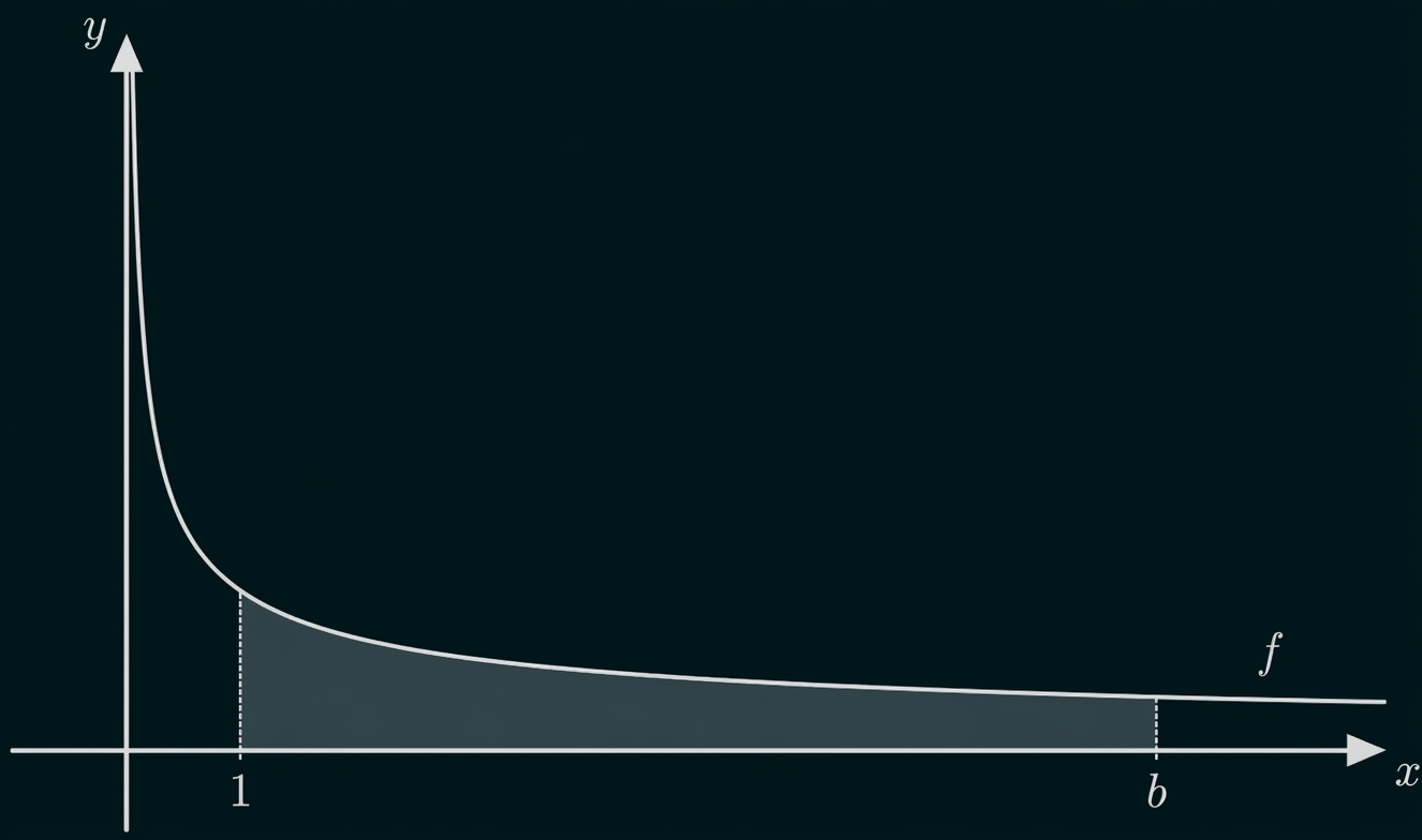 Graph einer fallenden Funktion f mit schattierter Fläche zwischen x=1 und x=b.