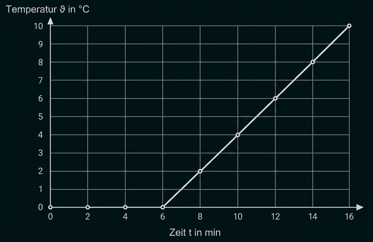 Liniendiagramm Temperatur über Zeit mit ansteigenden Werten.