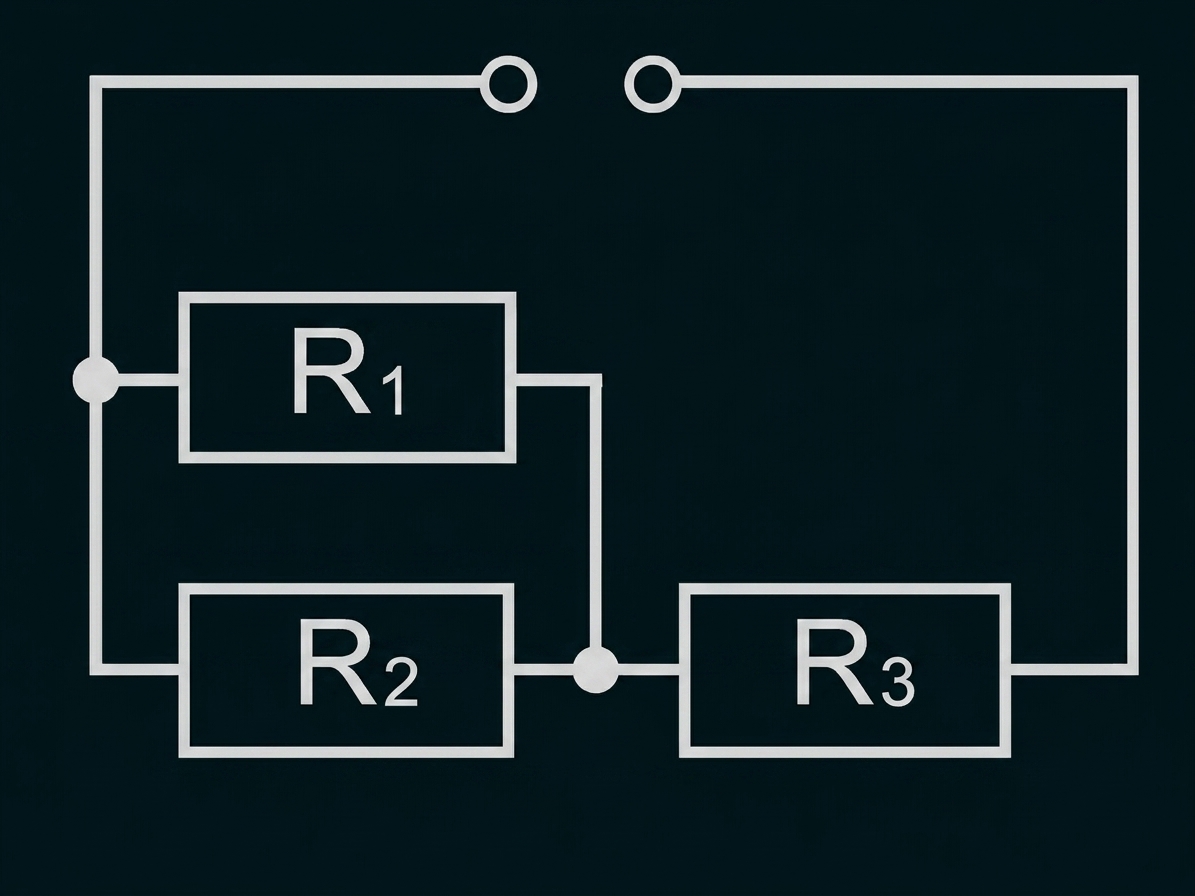 Schaltbild mit drei Widerständen R1, R2 und R3 in einer einfachen elektrischen Schaltung.