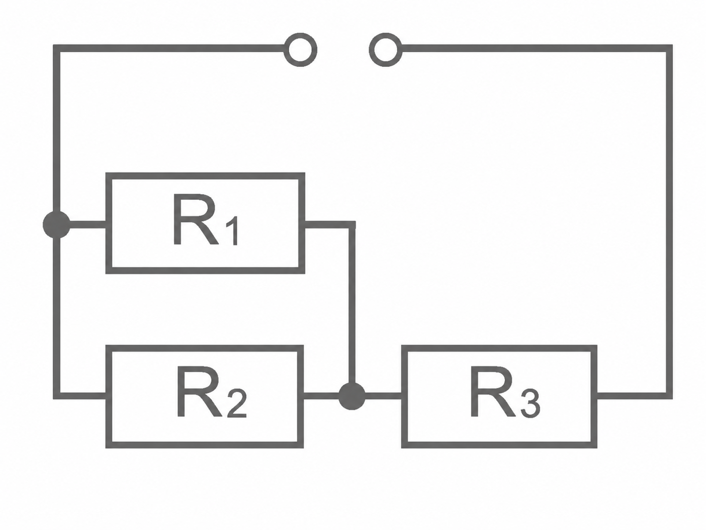 Schaltbild mit drei Widerständen R1, R2 und R3 in einer einfachen elektrischen Schaltung.