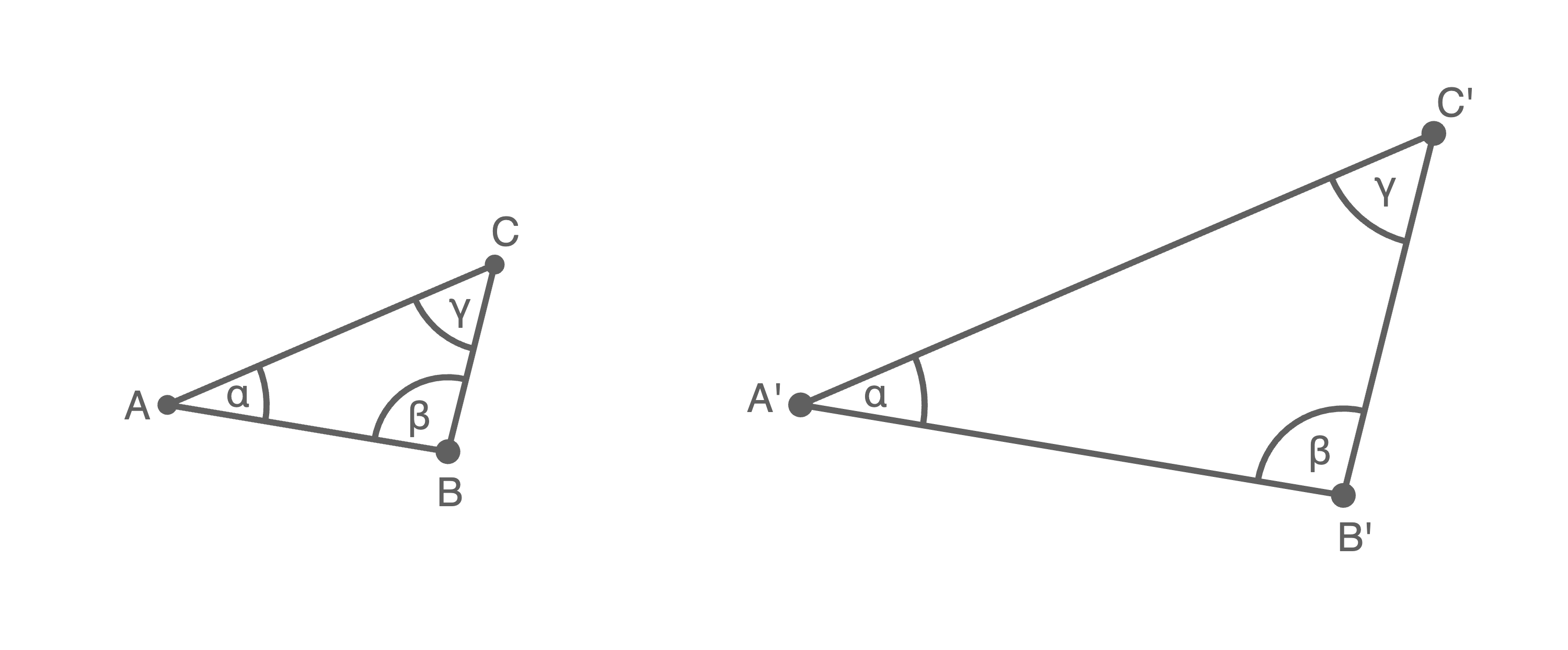 Diagramm von zwei Dreiecken mit bezeichneten Winkeln und Punkten.