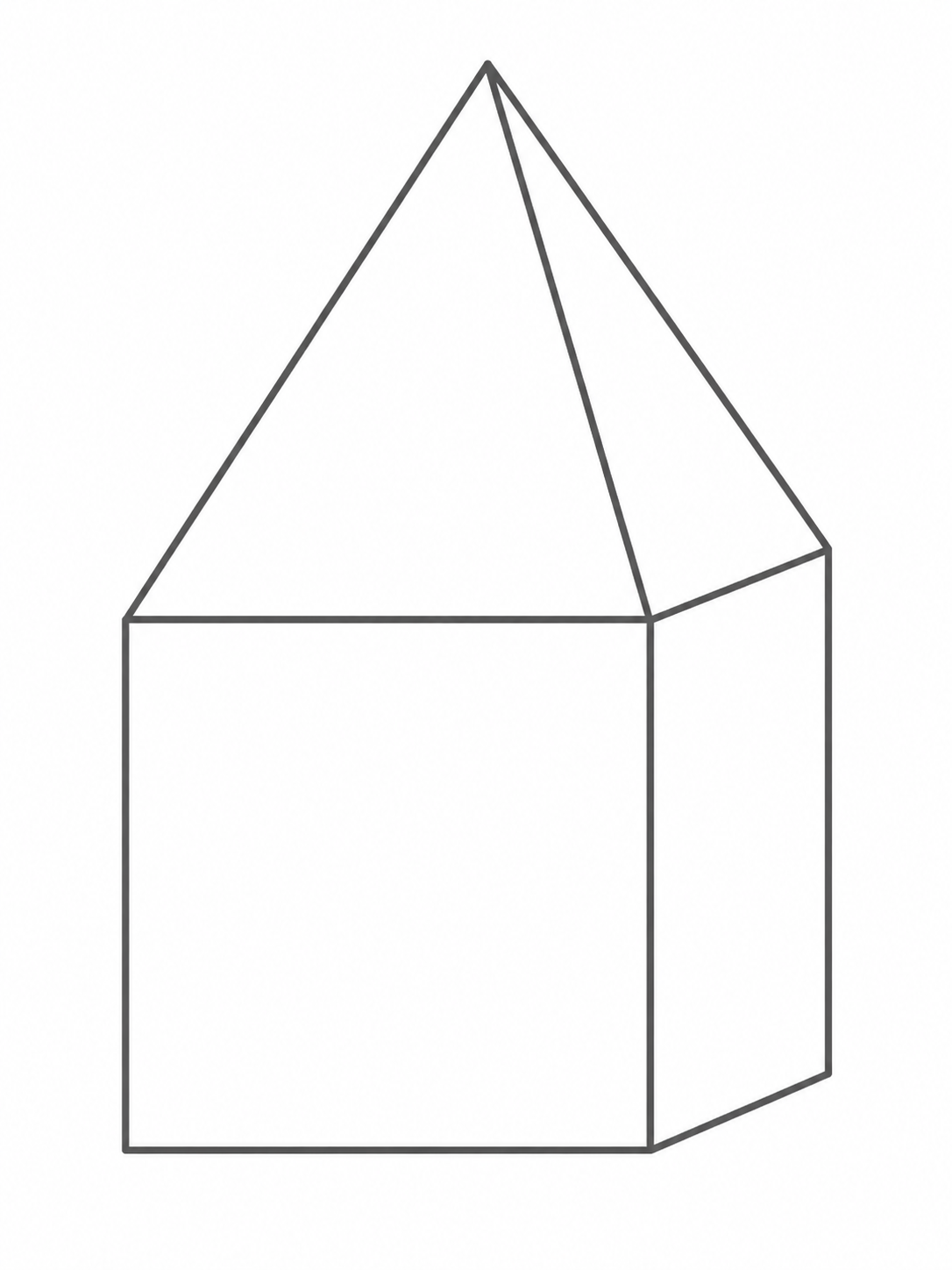 Hausähnliche geometrische Figur mit spitzem Dach, als Linienzeichnung dargestellt