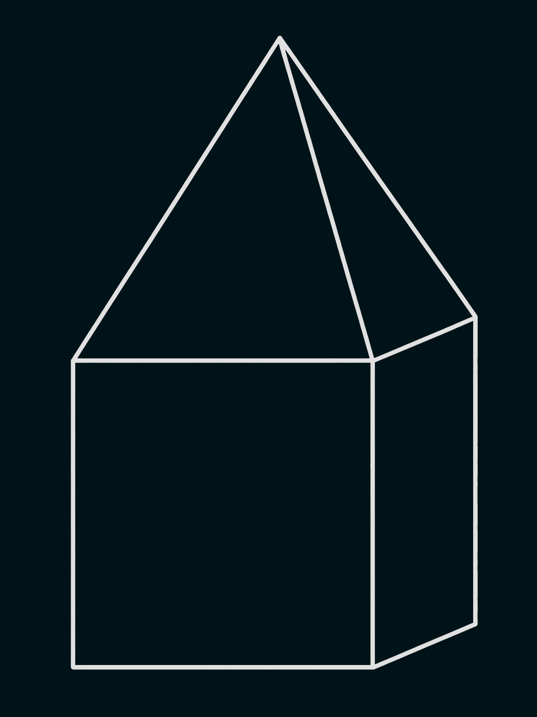 Hausähnliche geometrische Figur mit spitzem Dach, als Linienzeichnung dargestellt