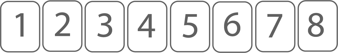 Zahlen von eins bis acht in einem einfachen, grafischen Design.