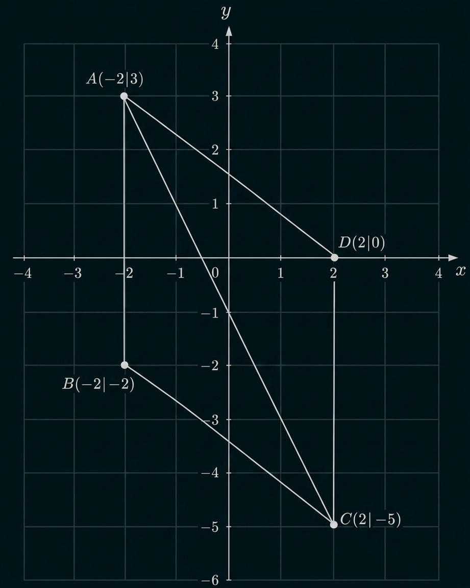 Koordinatensystem mit den Punkten A, B, C und D, verbunden durch Linien.