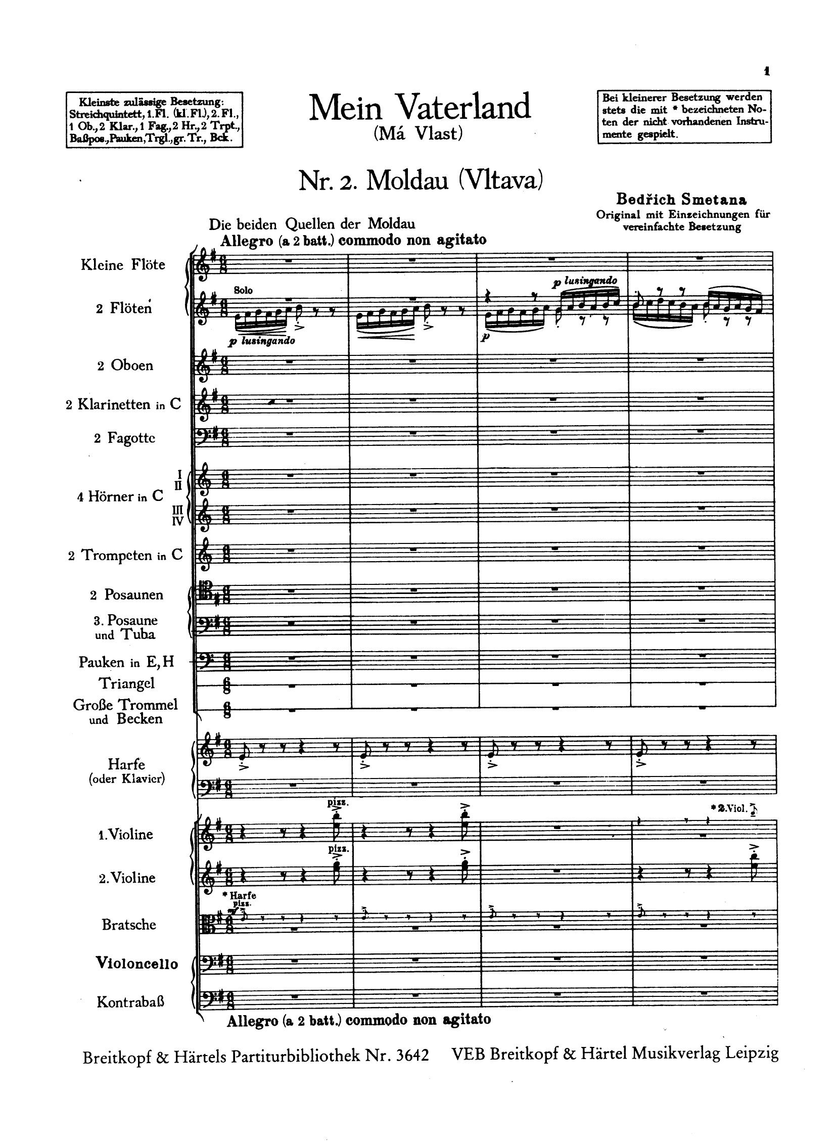 Notenblatt von Bedřich Smetanas „Moldau“ für Orchester