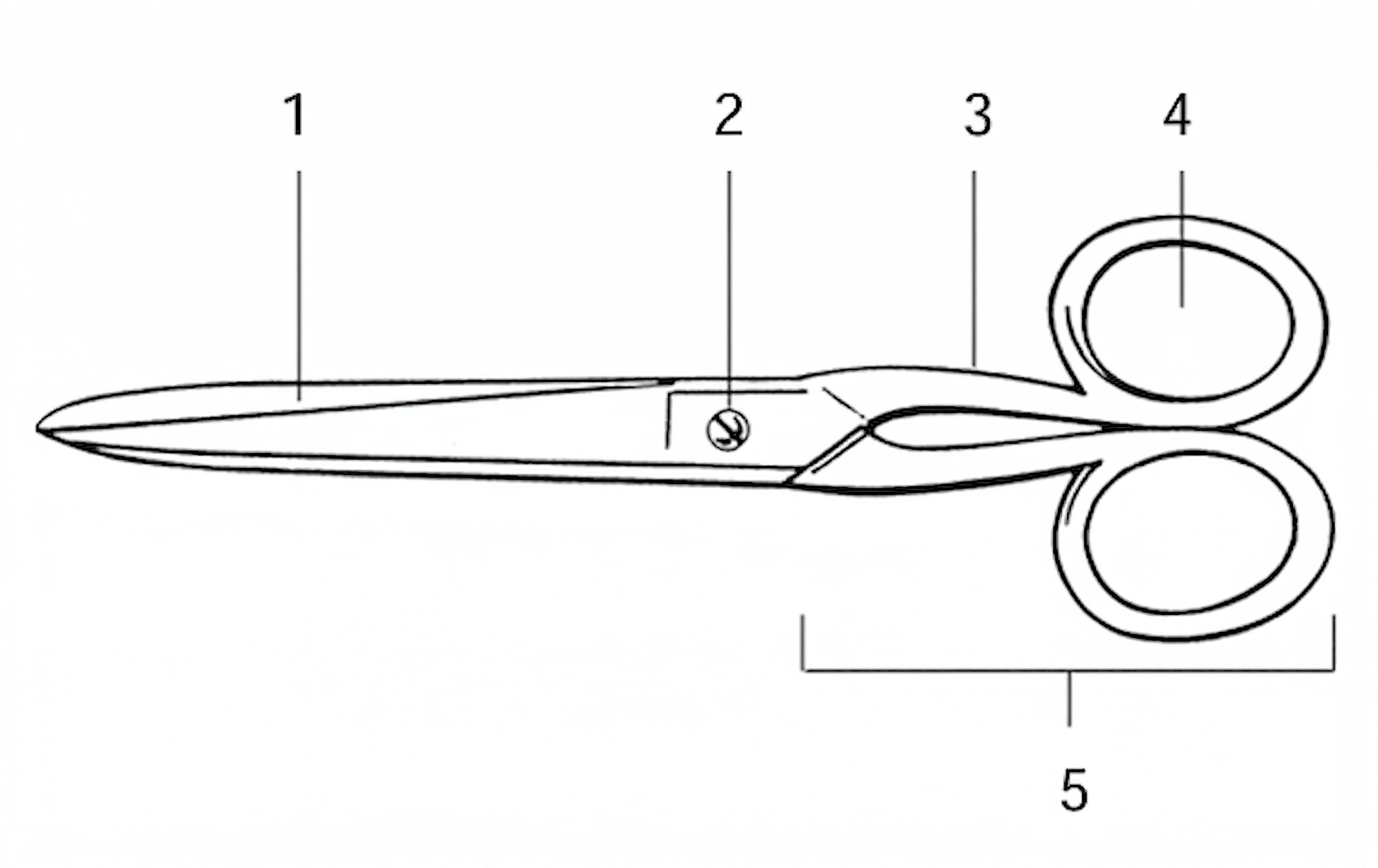 Skizze einer Schere mit nummerierten Teilen (1–5)