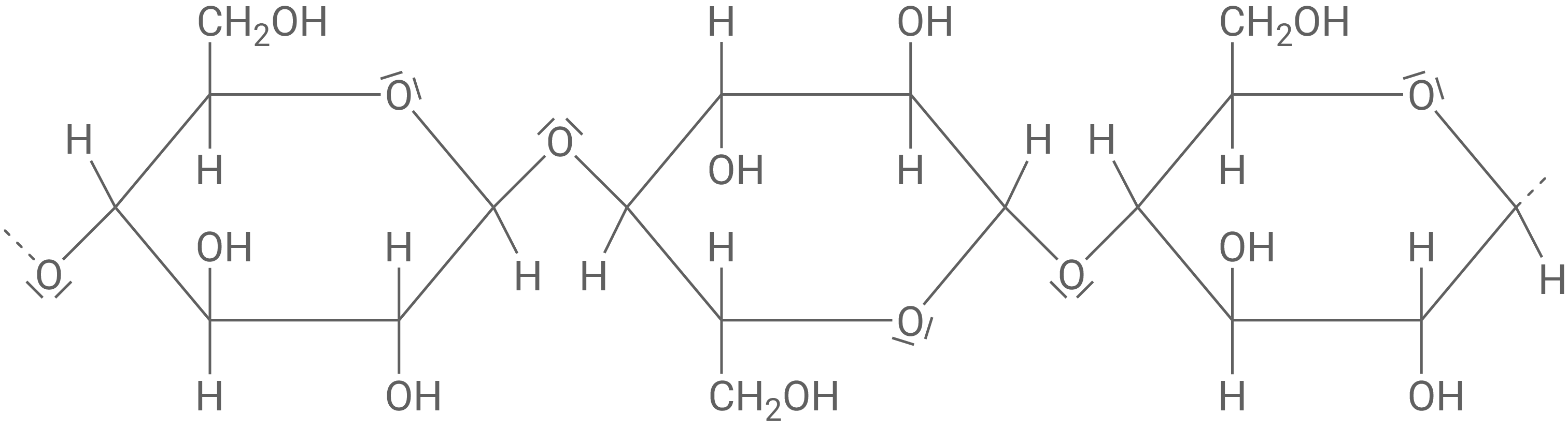 Strukturformelausschnitt Cellulose drei Monomere